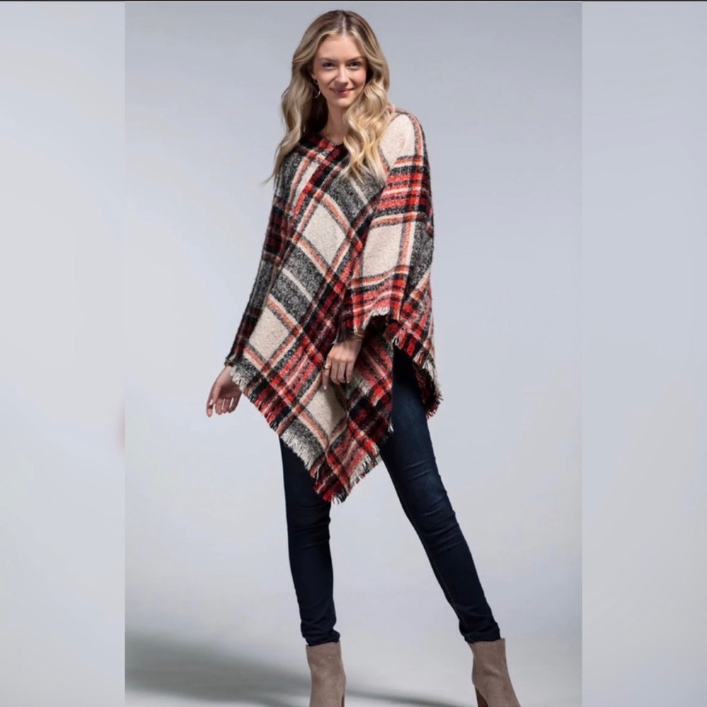 Super Soft “L.I.B” Western Chic Plaid Pocho - Picture 3 of 4